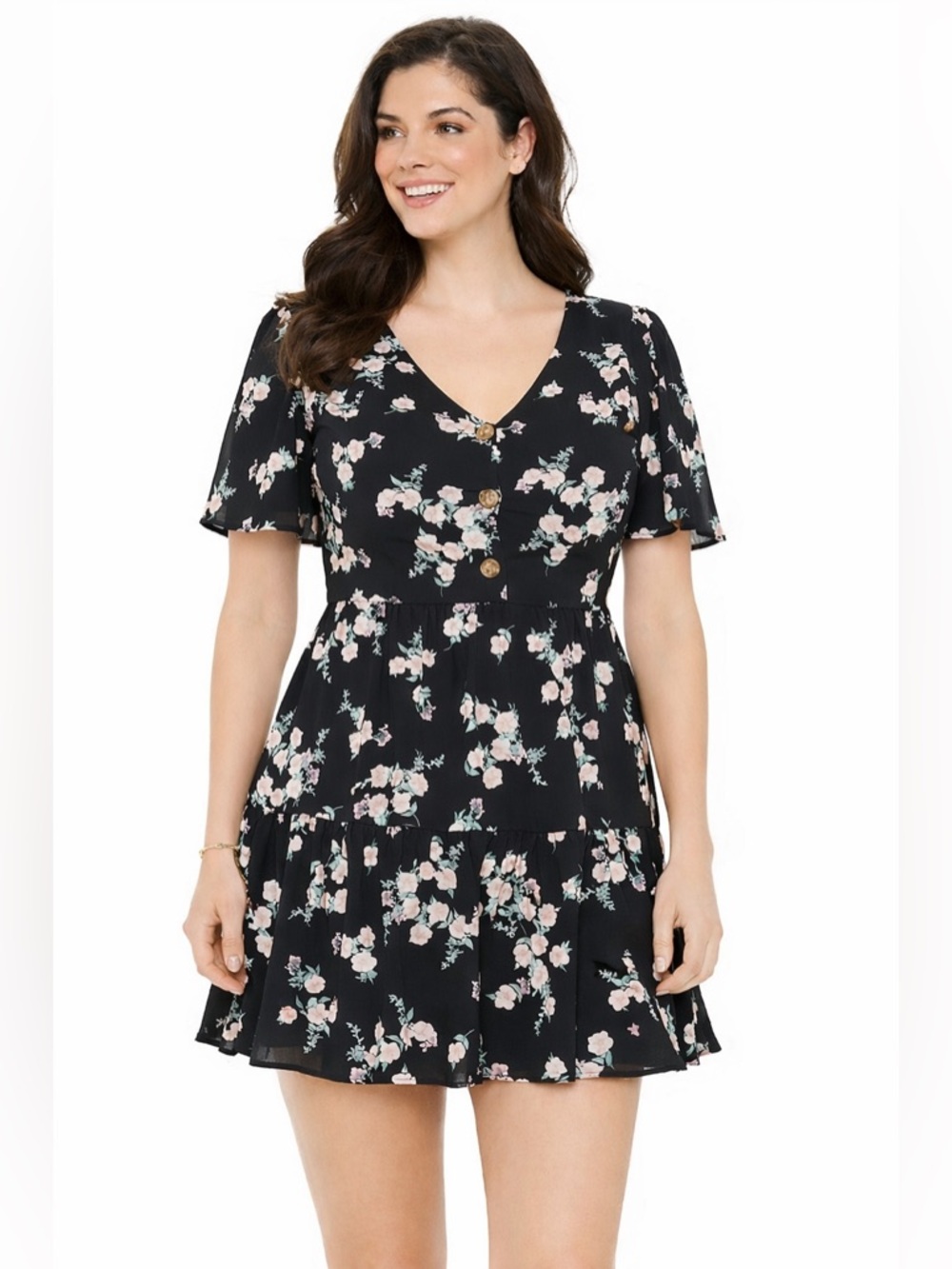 EVRI Floral Skater Tiered Mini Dress Size 1X‎